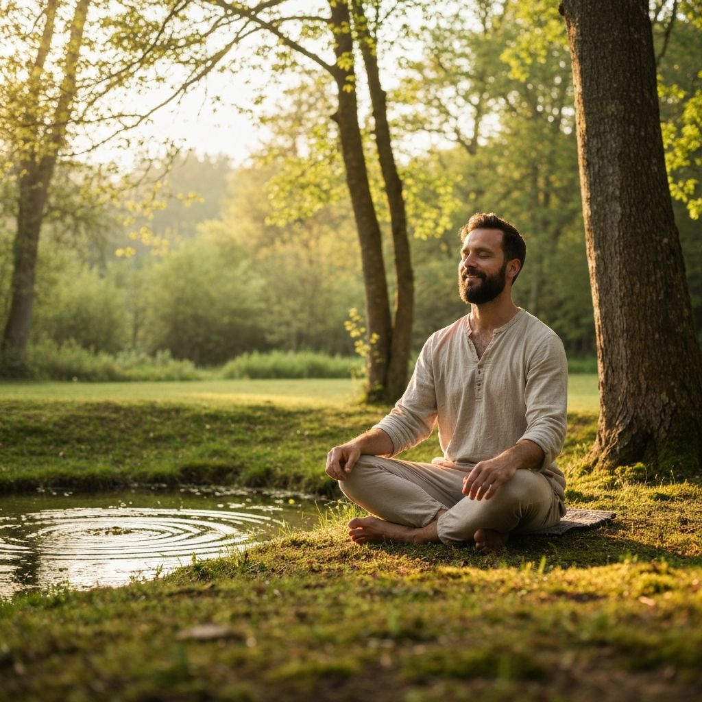 Man in peaceful meditation in natural setting